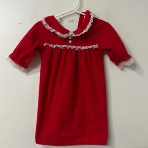 Red Baby Dress with Lace Trim vintage red flannel factory